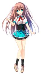  :d absurdres aqua_eyes black_socks brown_hair cocoro@function! female flower full_body hair_flower hair_ornament hasugase_mina highres long_hair motoi_ayumu official_art open_mouth smile socks solo transparent_background two_side_up 