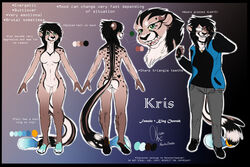  3:2 alternative_fashion anthro cheetah clothed clothing digital_media_(artwork) emo english_text eyewear felid feline female fur glasses hair hi_res king_cheetah kris_(excitedcargoyle) mammal model_sheet monstercheetah nude open_mouth smile solo standing text 