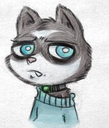  anthro blue_eyes clothed clothing collar colored cute_fangs disney european_polecat fur inkyfrog male mammal mustelid musteline percy_vison shock_collar simple_background solo teal_eyes teeth traditional_media_(artwork) true_musteline weasel white_background zistopia zootopia 