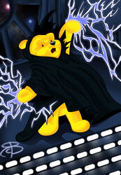  2009 anthro bear black_nose clothed clothing crossover digital_media_(artwork) disney dot_eyes electricity emperor_palpatine fur male mammal open_mouth pooh_bear rcbrock robe signature solo space star_wars winnie_the_pooh_(franchise) wrinkles yellow_body yellow_fur 