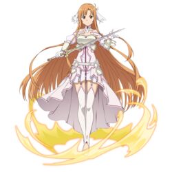  armor armored_dress asuna_(sao) asuna_(stacia) asymmetrical_bangs bare_shoulders bracelet breastplate breasts brown_eyes brown_hair cleavage closed_mouth detached_collar detached_sleeves dress energy faulds female floating_hair frown full_body garter_straps gloves glowing hair_ornament highres holding holding_sword holding_weapon jewelry long_hair long_sleeves looking_at_viewer magic medium_breasts non-web_source official_art pleated_dress radiant_light rapier short_dress sleeveless sleeveless_dress solo standing sword sword_art_online sword_art_online:_alicization sword_art_online:_alicization_-_war_of_underworld sword_art_online:_code_register thighhighs thighs transparent_background unsheathed very_long_hair weapon white_armor white_dress white_gloves white_sleeves white_thighhighs 