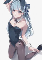  alternate_costume amaui animal_ears arm_up atsushima black_footwear black_leotard blue_bow blue_hair blunt_bangs blush bow braid breasts cleavage collar commentary_request crown_braid detached_collar fake_animal_ears female full_body grey_pantyhose grey_ribbon hair_intakes hairbow high_heels highres kneeling leotard long_hair looking_at_viewer medium_bangs medium_breasts multicolored_hair nanashi_inc. neck_ribbon pantyhose parted_lips playboy_bunny purple_eyes rabbit_ears ribbon side_braid solo strapless strapless_leotard two-tone_hair virtual_youtuber white_background white_bow white_collar white_hair wrist_cuffs 