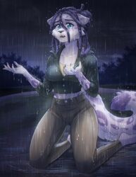  anthro bodily_fluids clothing crying despair domestic_cat dreadlocks felid feline felis female field forest hi_res kneeling legend_of_ahya leopard mammal natalia_ruyemov_(darkflamewolf) pantherine plant raining sad snow_leopard solo tears tree wet wet_clothing yuichi-tyan 