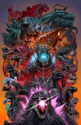  2024 ambiguous_gender blue_eyes dorsal_fin fangs feral fin glowing glowing_eyes godzilla godzilla_(2014) godzilla_(series) grey_body hi_res kaiju kaijusamurai male open_mouth purple_eyes reptile scalie sharp_teeth teeth toho train vehicle yellow_eyes 