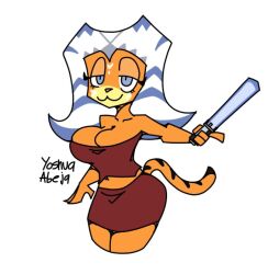  ahsoka_tano alien animal_humanoid artist_name blue_eyes breasts cartoon_network cat_humanoid domestic_cat felid felid_humanoid feline feline_humanoid felis female garfield_(series) garfield_the_cat humanoid jedi lekku_(anatomy) lightsaber mad_(series) mammal mammal_humanoid melee_weapon solo star_wars star_wars:_the_clone_wars sudoku_(mad) togruta weapon yoshua_russo 