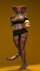  3d_(artwork) anthro arm_wraps armor big_breasts black_sclera bottomwear bra breasts choker clothing colored_nails deity digital_media_(artwork) egyptian female furgonomics gauntlets gloves gold_(metal) green_eyes hand_on_breast handwear hi_res jewelry loincloth looking_at_viewer nails narrowed_eyes necklace petruz_(copyright) reaching reaching_out reaching_towards_viewer red_body red_scales reptile scales scalie simple_background smile smiling_at_viewer snake snake_(petruz) solo source_filmmaker_(artwork) thevestige thigh_jewelry tongue tongue_out underwear walking walking_towards_viewer wrappings wraps yellow_background yellow_nails 