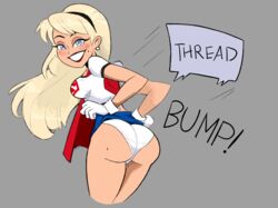  artist_request ass bump_thread bumping_thread dc dc_comics kara_zor-el lifting_skirt linda_danvers panties presenting presenting_hindquarters skirt skirt_lift supergirl superheroine superman_(series) thread_bump thread_bumping white_panties 