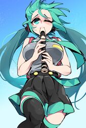  1girls absurd_res bongfillstudent female female_only flute green_eyes green_hair hatsune_miku kyoufuu_all_back_(vocaloid) light_green_eyes light_green_hair long_hair one_eye_closed playing_instrument solo twintails vocaloid 