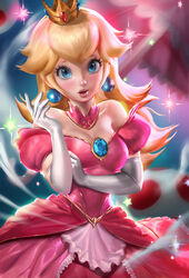  cleavage dress mario_bros. princess_peach_toadstool sakimichan 