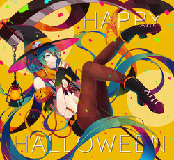  bikini_top cleavage halloween hatsune_miku headphones heels ng_(chaoschyan) pantyhose vocaloid witch 