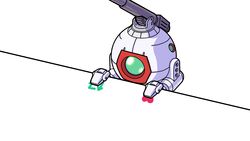  ball_(gundam) bongo_cat cannon english_commentary green_eyes gundam heart highres like_and_retweet looking_down mecha meme mobile_suit_gundam no_humans one-eyed robot solo strictly_mecha twitter white_background 