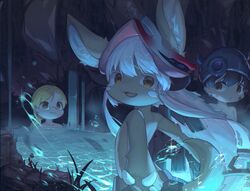  anthro big_ears black_hair blonde_hair brown_body brown_eyes brown_fur emolga_1 eyewear female fur glasses glistening glistening_eyes grass group hair hi_res horizontal_pupils human inner_ear_fluff lagomorph long_hair looking_at_viewer made_in_abyss male mammal nanachi narehate nude open_mouth open_smile outside partially_submerged plant pupils rectangular_glasses red_tongue reg_(made_in_abyss) riko_(made_in_abyss) smile standing tan_body tan_skin tongue trio tuft white_body white_fur white_hair white_inner_ear_fluff 