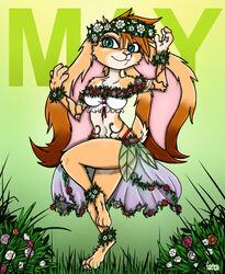  3_toes 4_fingers angora_rabbit anthro ara_caelum_(aralyre) bad_guy_cafe bottomwear brown_body brown_fur clothing domestic_rabbit english_lop feet female fingers floral flower flower_crown flower_garland fur furgonomics garland green_eyes lagomorph leporid lop_rabbit mammal may_(month) oryctolagus plant rabbit skirt solo tail tail_through_skirt tan_body tan_fur teal_eyes toes ziegelzeig 