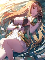  .com_(bot_com1) bare_legs bare_shoulders blonde_hair breasts cleavage cleavage_cutout clothing_cutout dress earrings elbow_gloves female gloves jewelry large_breasts legs long_hair mythra_(xenoblade) short_dress solo swept_bangs thigh_strap thighs tiara very_long_hair white_dress white_gloves xenoblade_chronicles_(series) xenoblade_chronicles_2 yellow_eyes 