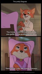  anthro blue_eyes bodily_fluids canid canine clothed clothing crossdressing disney fox fur leto_(letodoesart) letodoesart maid_marian male mammal orange_body orange_fur robin_hood robin_hood_(disney) tears 