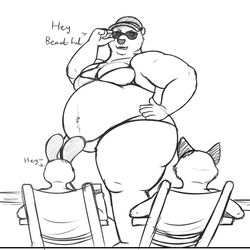  1:1 2021 5_fingers anthro bear belly big_belly bikini bikini_bottom bikini_top breasts canid canine chair cleavage clothed clothing dialogue disney eyewear female fingers fox furniture group hand_on_hip hat headgear headwear hi_res holding_eyewear holding_object holding_sunglasses judy_hopps lagomorph leporid major_friedkin male mammal monochrome navel nick_wilde obese obese_anthro obese_female open_mouth outside overweight overweight_anthro overweight_female oystercatcher7 polar_bear rabbit red_fox side_view sunglasses swimwear text thick_thighs trio true_fox ursine zootopia 