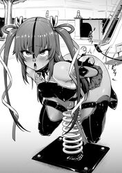  anal anal_object_insertion anal_tail arms_behind_back bondage bondage boots bound bound_arms bound_legs breasts elbow_gloves fake_tail female fishnet_armwear frogtie gloves greyscale hair_between_eyes hair_ribbon highres leotard long_hair looking_at_viewer lovelovemaid mizuki_yukikaze monochrome nose_hook object_insertion outdoors paid_reward_available park phallic_symbol pig_tail pony_play restrained ribbon saliva saliva_trail small_breasts solo spanking spring_rider tail taimanin_(series) taimanin_suit taimanin_yukikaze thigh_boots thighhighs thighhighs_under_boots twintails 