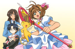  akizuki_nakuru card_captor_sakura dress hiiragizawa_eriol kerberos kinomoto_sakura madhouse megane seifuku weapon 