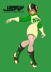  artist_request female gloves green_background gum_(jsr) helmet highres inline_skates jet_set_radio jet_set_radio_future roller_skates skates solo source_request striped white_gloves 