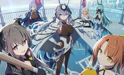  animal_ears anthro aqua_eyes aqua_hair archerfish_(azur_lane) azur_lane blue_eyes blue_hair boise_(azur_lane) breasts brown_hair building bunny_ears cape city dark_skin gloves gochou_(atemonai_heya) group horns logo long_hair mask morrison_(azur_lane) new_jersey_(azur_lane) orange_hair purple_eyes san_francisco_(azur_lane) thighhighs ticonderoga_(azur_lane) twintails uniform waifu2x water yellow_eyes 