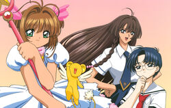  akizuki_nakuru card_captor_sakura dress hiiragizawa_eriol kerberos kinomoto_sakura madhouse megane seifuku weapon 