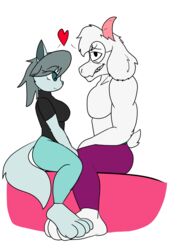  absurd_res anthro bare_chest barefoot bovid canid canine canis caprine clothed clothing darkburst_(artist) deltarune duo dust:_an_elysian_tail dust_(elysian_tail) eyewear feet female flirting foot_fetish foot_play footsie frozarcold glasses goat hi_res male male/female mammal muscular muscular_male ralsei romantic romantic_couple rule_63 simple_background undertale_(series) wolf 