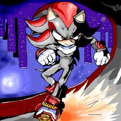  1:1 anthro building city digital_media_(artwork) eulipotyphlan gunner_double_one hedgehog looking_away low_res male mammal moon night oekaki radical_highway running sega shadow_the_hedgehog solo sonic_the_hedgehog_(series) source_request upside-down 