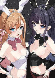  animal_ears black_hair blue_eyes bow bowtie breasts brown_hair butt_crack cleavage corset detached_collar fake_animal_ears fake_tail final_fantasy final_fantasy_xiv gaia_(ff14) highres hyur lili_mdoki medium_breasts playboy_bunny rabbit_ears rabbit_tail ryne_waters tail traditional_bowtie 