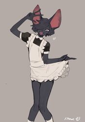  anthro bat bebebebebe biped black_body black_hair clothing front_view grey_background hair heart maid_uniform male mammal open_mouth simple_background smile solo uniform 