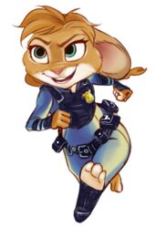  alpha_channel anthro belt brown_body brown_fur clothed clothing crossover disney frozen_(movie) fully_clothed fur judy_hopps lagomorph leporid low_res mammal open_mouth open_smile police police_uniform princess_anna_(frozen) rabbit running simple_background smile solo tiningots transparent_background uniform zootopia 