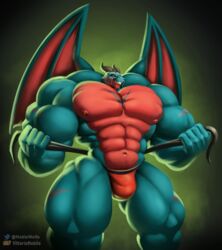  abs absurd_res anthro belt biceps big_muscles blue_eyes clothed clothing digital_media_(artwork) dragon hi_res horn huge_muscles hyper hyper_muscles male muscular muscular_anthro muscular_male muscular_thighs mythological_creature mythological_scalie mythology nipples noblewolfa pecs pump scalie shaded simple_background smile solo topless underwear underwear_only wings 