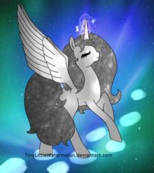  2014 alicorn closed_eyes cosmic_hair cosmos digital_drawing_(artwork) digital_media_(artwork) equid equine ethereal_hair feathered_wings feathers female feral friendship_is_magic fur grey_body hair hasbro horn horse long_hair magic mammal mercury_(planet) my_little_pony mythological_creature mythological_equine mythology personification planet pony pseudo_hair solo space star text tinylittlewatermelon unicorn url wings 