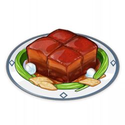  artist_request food food_focus game_cg genshin_impact lowres meat nimono no_humans official_art plate simple_background still_life third-party_source tianshu_meat_(genshin_impact) transparent_background 