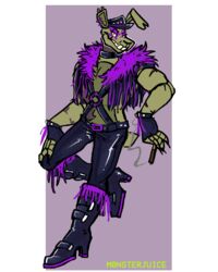  2022 alternative_fashion animatronic anthro belt boots bottomwear cigar clothing collar crop_top ear_piercing fingerless_gloves five_nights_at_freddy&#039;s five_nights_at_freddy&#039;s_3 footwear gloves handwear hat headgear headwear hi_res lagomorph leather leather_boots leather_bottomwear leather_clothing leather_collar leather_footwear leather_hat leather_headgear leather_headwear leather_pants leather_strap leporid looking_at_viewer machine makeup male mammal monsterjuice muscular muscular_male pants piercing rabbit robot scottgames shirt smoking solo springtrap_(fnaf) straps topwear 