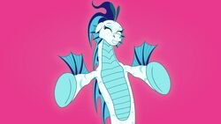  absurd_res badumsquish blue_body blue_eyeshadow blue_scales closed_eyes equestria_girls eyeshadow female feral fin hasbro hi_res makeup meme my_little_pony outstretched_arms pink_background scales sharp_teeth simple_background siren smile solo sonata_dusk_(eg) teeth ugh_fine_i_guess_you_are_my_little_pogchamp 