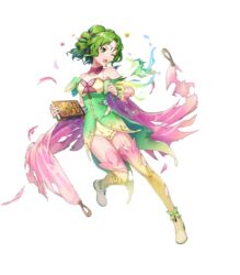  alternate_costume bare_shoulders book boots breasts cape dress female fire_emblem fire_emblem:_the_sacred_stones fire_emblem_heroes flower full_body gradient_clothes green_eyes green_hair hair_ornament haruno_itsuki highres holding holding_book jewelry l&#039;arachel_(fire_emblem) l&#039;arachel_(resplendent)_(fire_emblem) leg_up long_hair looking_away medium_breasts non-web_source official_art one_eye_closed open_mouth petals short_dress sleeveless solo thigh_boots thighs torn_cape torn_clothes transparent_background turtleneck wrist_cuffs zettai_ryouiki 