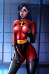  1girls black_hair clothed disney female female_only latex latex_boots latex_gloves marikoneko marikoneko0 pixar smooth_skin solo superheroine the_incredibles violet_parr 