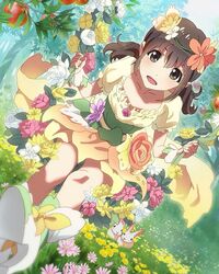  :d brown_eyes brown_hair female field flower flower_field flower_swing food fruit hair_flower hair_ornament high_heels katayama_minami looking_at_viewer low_twintails official_art open_mouth rabbit ribbon-trimmed_clothes ribbon_trim sitting smile solo swing twintails wake_up_girls! wake_up_girls!_stage_no_tenshi 