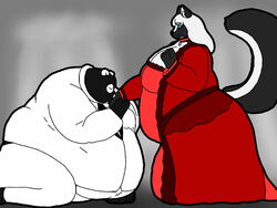  4:3 anthro bear big_breasts breasts duo female gorix16 huge_breasts hyper interspecies kissing_hand male male/female mammal mephitid morbidly_obese obese overweight overweight_female overweight_male skunk twillight_(twillightskunk) 