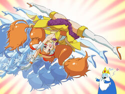  adventure_time afterimage amanogawa_kirara bare_shoulders boots choker commentary_request crossover cure_twinkle earrings female gloves go!_princess_precure ice_king jewelry long_hair magical_girl multicolored_hair orange_hair photoshop_(medium) precure purple_eyes shimotsuki_juugo smile solo spinning_bird_kick split spread_legs star_(symbol) star_earrings twintails two-tone_hair 