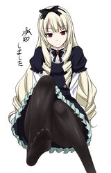  black_pantyhose bow commentary_request dress drill_hair feet female foot_focus gothic_lolita hairbow highres kokuriu lolita_fashion long_hair no_shoes ogasawara_rinko panties panties_under_pantyhose pantyhose photoshop_(medium) shirobako soles solo toes translation_request underwear 