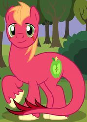  2016 alternate_species badumsquish big_macintosh_(mlp) cutie_mark day earth_pony equid equine feral forest friendship_is_magic fur green_eyes hair hasbro hi_res hooves horse looking_aside looking_at_viewer male mammal my_little_pony nude orange_hair outside plant pony red_body red_fur shrub side_view sky smile solo tatzlpony tatzlwurm toony tree 