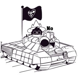  1:1 2018 :3 black_and_white bovid caprine deltarune emote eyewear glasses goat mammal meme monochrome ralsei ralsei_with_a_gun reaction_image tank undertale_(series) vehicle wheatleygrim 