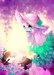  abnormality_(project_moon) alriune closed_eyes clothing duo equid eyeless female flower hat headgear headwear hi_res human leaf living_toy lobotomy_corporation looking_down mammal open_mouth pink_body pink_skin plant poten project_moon 