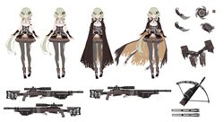  absurdres alternate_costume anti-materiel_rifle belt black_sclera bolt_action boots cape colored_sclera commentary dagger drone female full_body girls&#039;_frontline green_hair gun heterochromia highres jewelry knife looking_at_viewer mcmillan_tac-50 mismatched_sclera necklace official_alternate_costume pantyhose pointy_ears rifle sleeveless sniper_rifle tac-50_(elf_helsing)_(girls&#039;_frontline) tac-50_(girls&#039;_frontline) terras torn_clothes torn_legwear weapon white_background 