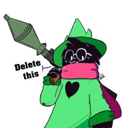  1:1 2018 :3 anthro black_body black_fur bovid caprine clothing colored cute_fangs delet_this deltarune digital_media_(artwork) eyewear fur furgonomics glasses goat green_clothing green_hat green_headwear green_robe green_topwear gun hat head_tuft headgear headwear heart_symbol holding_gun holding_object holding_ranged_weapon holding_weapon looking_at_viewer mammal meme patch_(fabric) pink_scarf ralsei ralsei_with_a_gun ranged_weapon reaction_image robe rocket_launcher rpg-7 scarf signature simple_background solo standing topwear tuft undertale_(series) weapon weapon_on_shoulder wheatleygrim white_background 