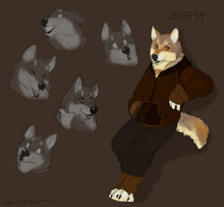  2013 anthro bottomwear brown_eyes canid canine canis claws clothed clothing conditional_dnp expression_sheet expressions hindpaw hoodie jeremy_(sefeiren) looking_at_viewer male mammal pants paws sefeiren solo topwear wolf 