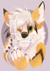  2017 ambiguous_gender anthro anthrofied arcanine canid canine drugs generation_1_pokemon green_eyes happy jeanwoof mammal mane marijuana nintendo pokemon pokemon_(species) pokemorph simple_background smile solo stripes 