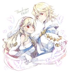  1boy commentary_request corrin_(female)_(adrift)_(fire_emblem) corrin_(female)_(fire_emblem) corrin_(fire_emblem) corrin_(male)_(adrift)_(fire_emblem) corrin_(male)_(fire_emblem) dress dual_persona female fire_emblem fire_emblem_fates fire_emblem_heroes grey_hair hair_between_eyes hair_ornament hairband kizuki_miki long_hair pointy_ears protected_link red_eyes short_hair smile veil white_hair 