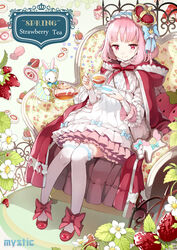  animal armchair black_tea blue_bow blunt_bangs blush bob_cut bow braid cake cake_slice chair cloak clothed_animal cocorip commentary_request crown cup cushion dress english_text female fence floral_print flower food footwear_bow frilled_dress frilled_hairband frilled_legwear frilled_sleeves frills fruit glass_teacup glass_teapot hairband hairbow headband heart holding holding_cup holding_teapot hood hooded_cloak lace lace-trimmed_sleeves lace_trim layered_dress leaf long_sleeves looking_at_viewer macaron medium_hair original over-kneehighs photoshop_(medium) pink_hair pink_theme pony_(animal) rabbit red_bow red_cloak red_eyes red_footwear red_theme saucer shoes short_hair sitting smile strawberry strawberry_blossoms strawberry_plant strawberry_shortcake swiss_roll tea teacup teapot thighhighs trapeze_dress twin_braids unicorn white_dress white_flower white_legwear 